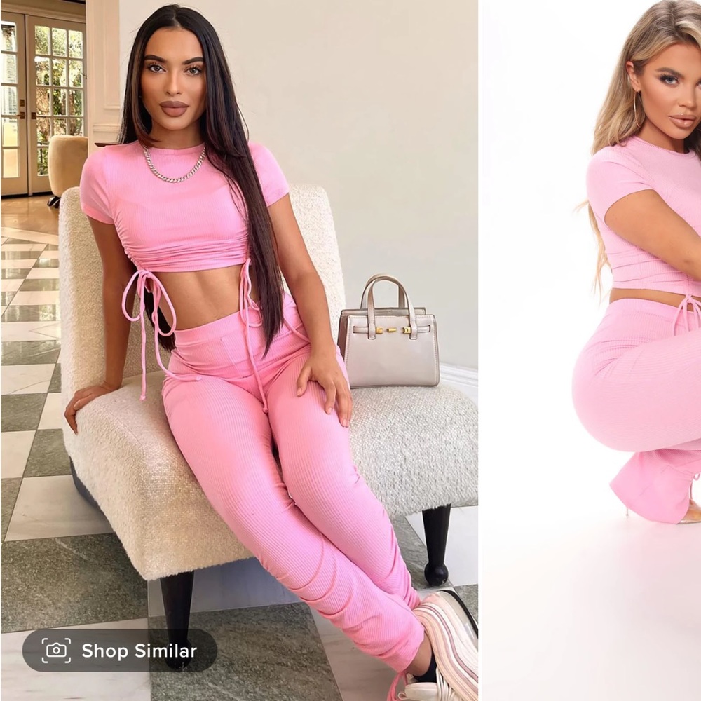 Fashion Nova “Clear your schedule ruched pant set- Pink”
